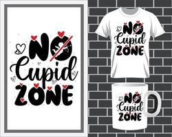 pas de cupidon zone saint valentin citation t shirt et vecteur de conception de tasse