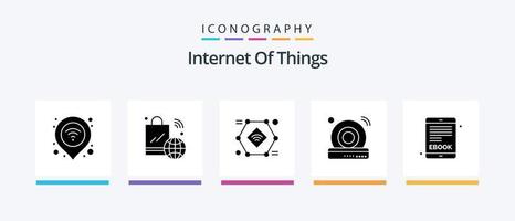 pack d'icônes glyphe 5 de l'internet des objets, y compris le wifi. CD. iot. Wifi. enregistrer. conception d'icônes créatives vecteur