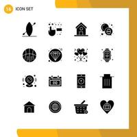 interface mobile glyphe solide ensemble de 16 pictogrammes d'activités scolaires d'athlétisme de jeu éléments de conception vectoriels modifiables de pâques vecteur