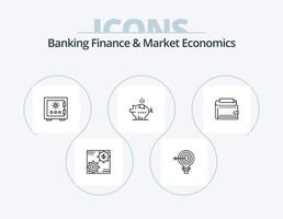 banque finance et économie de marché ligne pack d'icônes 5 conception d'icônes. une analyse. juridique. loi. juge. marteau vecteur