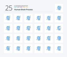 cerveau humain processus 25 pack d'icônes de couleur bleue, y compris interdit. pensée. marque. Humain. Star vecteur