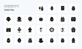 25 pack d'icônes de glyphe solide de pâques vecteur