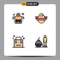 ensemble de pictogrammes de 4 couleurs plates remplies simples d'éléments de conception vectoriels modifiables de commerce électronique d'œufs de cuisine de sac de café vecteur
