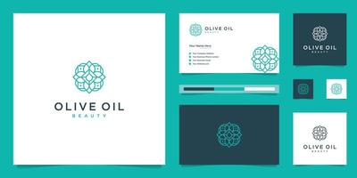 création de logo olivier et huile et cartes de visite vecteur premium