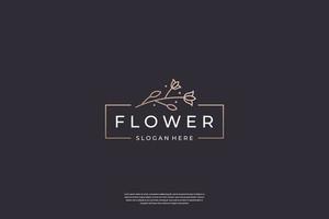 modèle de conception de logo fleur rose minimaliste. icône de luxe floral avec style d'art en ligne vecteur