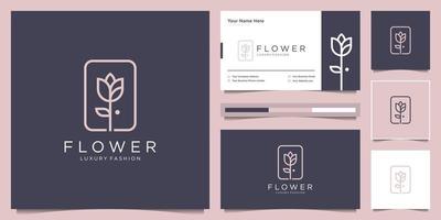 élégante fleur rose beauté, yoga et spa. création de logo et carte de visite vecteur