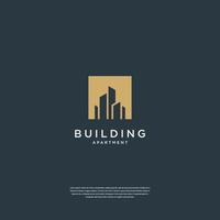 création de logo de construction avec immobilier, architecture, construction de style espace négatif vecteur