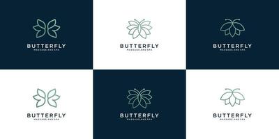 collection de logos de papillons de beauté avec style d'art en ligne vecteur