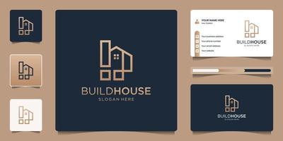 logo de maison minimaliste avec style d'art en ligne. immobilier, appartement, hôtel, création de logo et modèle de carte de visite. vecteur