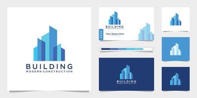 concevoir des logos et des cartes de visite de construction de bâtiments, inspirant des logos abstraits de construction de villes modernes. vecteur