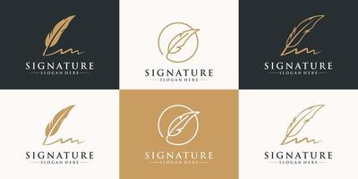 ensemble de conception de logo de signature de plume d'or. modèle de logo d'encre de plume minimaliste. vecteur