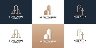 ensemble de création de logo d'appartement immobilier de collection avec structure de bâtiment vecteur