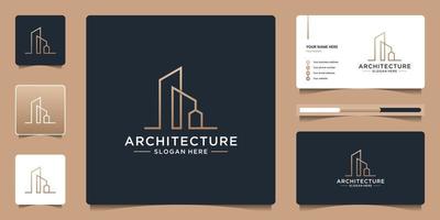 logo d'architecture minimaliste avec création de logo de style art en ligne et modèle de carte de visite vecteur