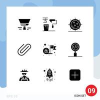 pack de 9 signes et symboles de glyphes solides modernes pour les supports d'impression Web tels que les outils de reliure en papier pièces jointes éléments de conception vectoriels modifiables pour la santé vecteur