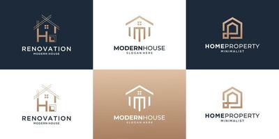 ensemble de modèle de conception de logo de maison de construction avec un concept simple vecteur