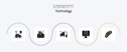 pack d'icônes de technologie glyphe 5 comprenant. musique. appareil photo. radio. livre vecteur