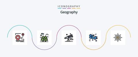 ligne géographique remplie de 5 icônes plates comprenant un trésor. carte. randonnée. espace. télescope vecteur