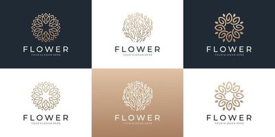 ensemble de fleurs abstraites avec inspiration de conception de logo de feuille. vecteur