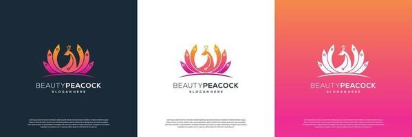 beau modèle de conception de logo de paon, concept de design féminin pour salon de beauté, massage, cosmétique et spa. vecteur