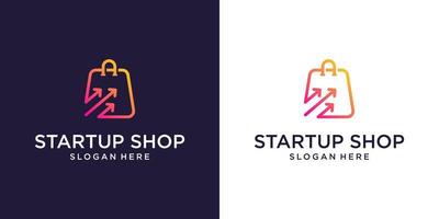 modèle de conceptions de logo de boutique en ligne, boutique de sacs et icône de logo de symbole de flèche vecteur