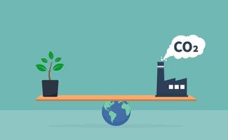 concept d'émission de carbone et d'énergie propre, ressources durables, préoccupation pour les problèmes environnementaux, équilibre mondial entre plante verte et échappement de co2 vecteur