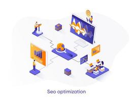 bannière web isométrique d'optimisation SEO. vecteur