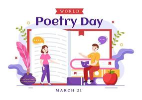 journée mondiale de la poésie le 21 mars illustration avec une plume, du papier ou une machine à écrire pour une bannière web ou une page de destination dans des modèles dessinés à la main de dessin animé plat vecteur