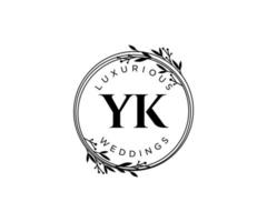 modèle de logos de monogramme de mariage lettre initiales yk, modèles minimalistes et floraux modernes dessinés à la main pour cartes d'invitation, réservez la date, identité élégante. vecteur