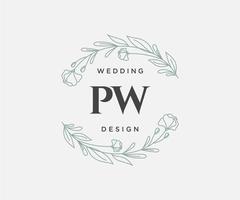 pw initiales lettre mariage monogramme logos collection, modèles minimalistes et floraux modernes dessinés à la main pour cartes d'invitation, réservez la date, identité élégante pour restaurant, boutique, café en image vectorielle vecteur