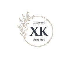 modèle de logos de monogramme de mariage lettre initiales xk, modèles minimalistes et floraux modernes dessinés à la main pour cartes d'invitation, réservez la date, identité élégante. vecteur