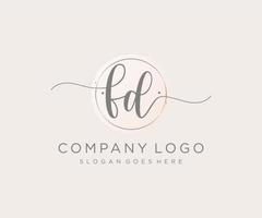 logo féminin fd initial. utilisable pour les logos nature, salon, spa, cosmétique et beauté. élément de modèle de conception de logo vectoriel plat.