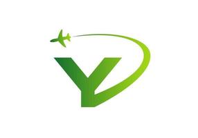 concept de conception de logo de voyage lettre y avec symbole d'avion volant vecteur