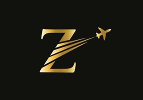 concept de conception de logo de voyage lettre z avec symbole d'avion volant vecteur