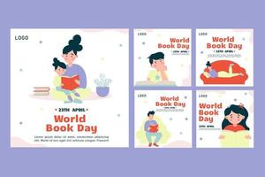 publications instagram illustrées de la journée mondiale du livre. journée mondiale du livre vecteur