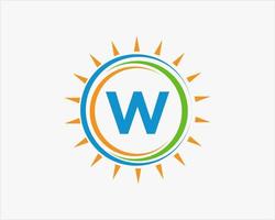 lettre w logo soleil. modèle de logo de l'industrie de l'agriculture électrique de ferme de panneaux solaires vecteur