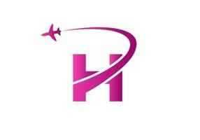 concept de conception de logo de voyage lettre h avec symbole d'avion volant vecteur