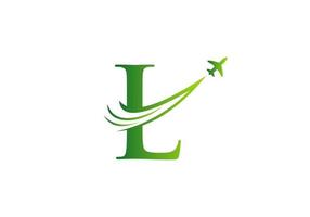 concept de conception de logo de voyage lettre l avec symbole d'avion volant vecteur