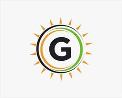 lettre g soleil logo. modèle de logo de l'industrie de l'agriculture électrique de ferme de panneaux solaires vecteur