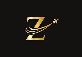 concept de conception de logo de voyage lettre z avec symbole d'avion volant vecteur