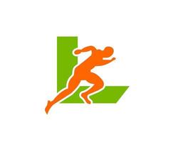 logo de la lettre l de l'homme en cours d'exécution de sport. modèle de logo running man pour logo marathon vecteur