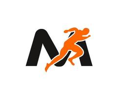 logo de la lettre m de l'homme en cours d'exécution de sport. modèle de logo running man pour logo marathon vecteur