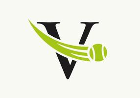 modèle de conception de logo lettre v tennis. logo du club de l'académie des sports de tennis vecteur