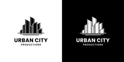 bâtiment urbain avec bandes de film pour la conception de logo de production de film vecteur