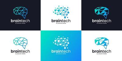 ensemble de création de logo de connexion cérébrale. collection créative de logos de technologie cérébrale intelligente. vecteur