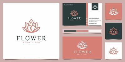 fleur élégante avec salon de beauté de luxe abstrait coeur, produits de mode, de soins de la peau, de cosmétiques, de yoga et de spa. création de logo minimaliste et carte de visite vecteur