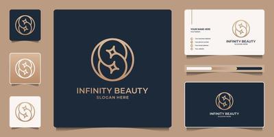 modèle de logo beauté infini avec style d'art en ligne. boucle de beauté, connexion, icône de flux et carte de visite. vecteur