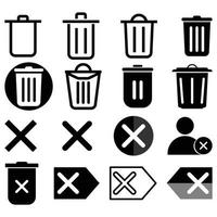 supprimer le jeu d'icônes. poubelle, enlever, recycler la corbeille, illustration vectorielle de signe simple de poubelles. vecteur