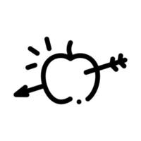 icône de flèche de tir à l'arc percé de pomme vecteur de ligne mince