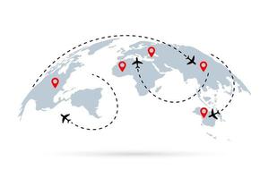 voyages, itinéraires de vol. plans de voyage de trajectoire de vol d'avion de compagnie aérienne. illustration vectorielle isolée. vecteur