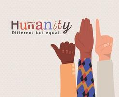 humanité différente mais égale et diversité des mains vecteur